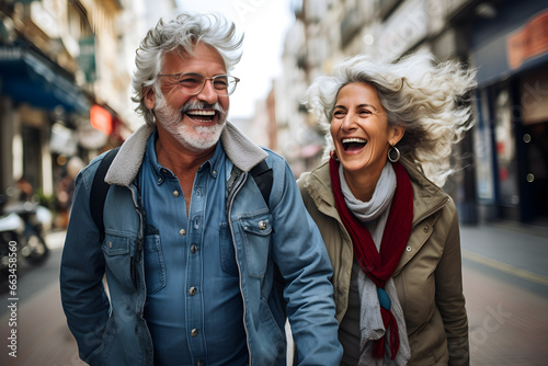 City Adventures, A Joyful Senior Couple Walking on Urban Streets