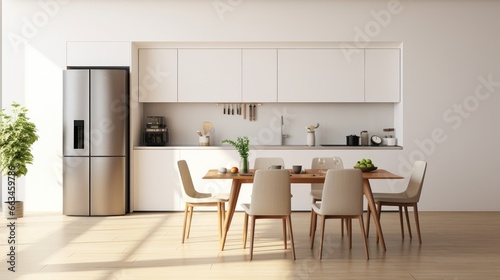 Selling Modern Living - Spacious Dining Room in a Newly Renovated Apartment. Ideal for Renting or Selling Real Estate. Contemporary Minimalist Design with White Furniture