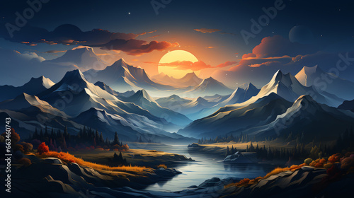 Peaceful and Serene Mountain Scene with a Sky
