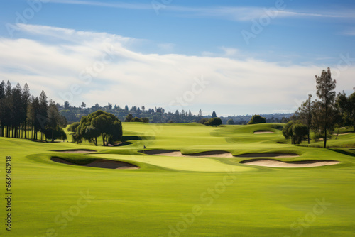 Sunny Golf Course with Grass and Sand Traps - Sports and Leisure