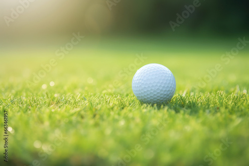Close-Up of Golf Ball on Sunlit Green - Precision and Sport