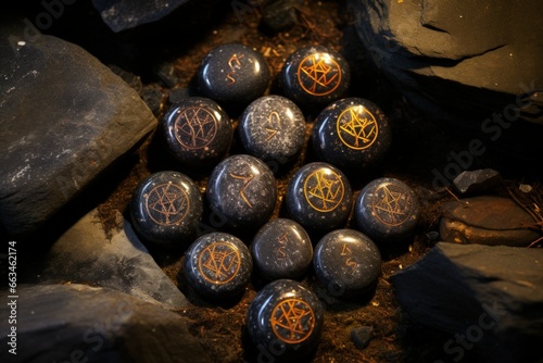 Mystic rune stones  imbued with ancient knowledge and prophetic visions - Generative AI