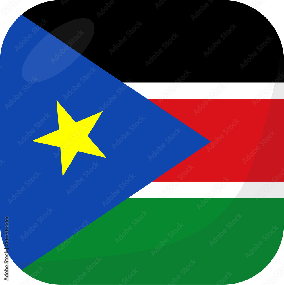 South Sudan flag square 3D cartoon style. South Sudan flag square 3D cartoon style.