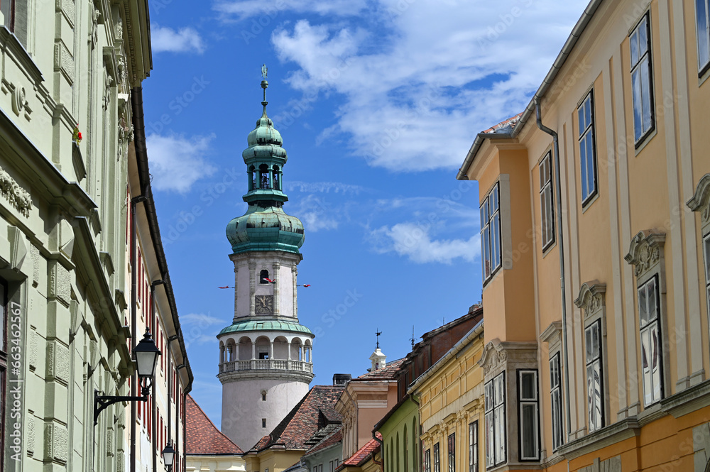 Firewatch tower and old buildings in Sopron Hungary