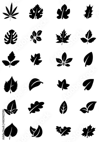 A collection of fully scalable leaf icon shapes