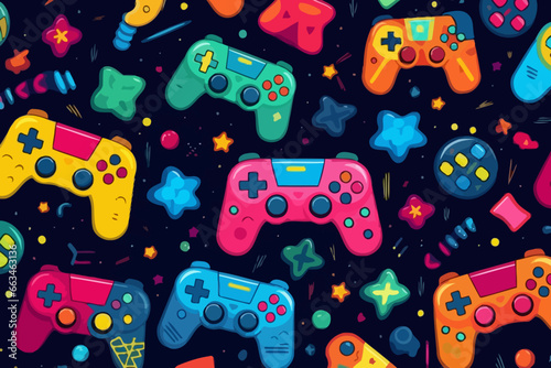 Joystick quirky doodle pattern, wallpaper, background, cartoon, vector, whimsical Illustration