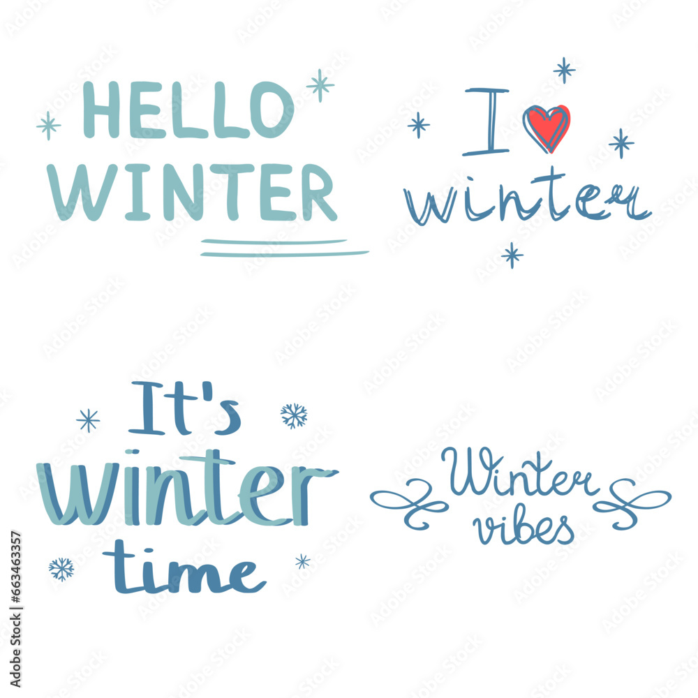 Winter hand drawn lettering typography quotes, vector