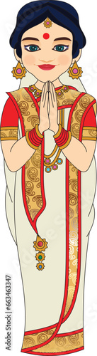 Happy Bengali Woman in traditional clothing on puja celebration