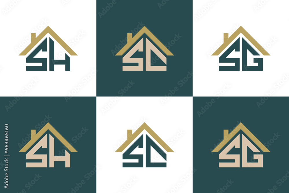 set of letter sh,sc,sg logo design with house illusration concept set of letter sh,sc,sg logo design with house illusration concept