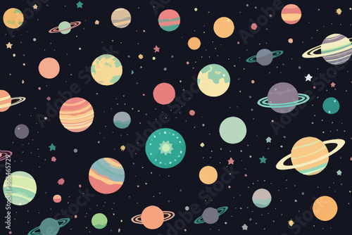 Planetary alignments quirky doodle pattern, wallpaper, background, cartoon, vector, whimsical Illustration