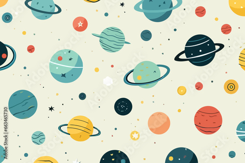 Planetary alignments quirky doodle pattern, wallpaper, background, cartoon, vector, whimsical Illustration