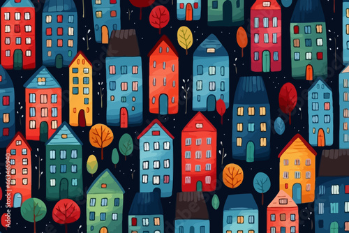 Multifamily properties quirky doodle pattern, wallpaper, background, cartoon, vector, whimsical Illustration