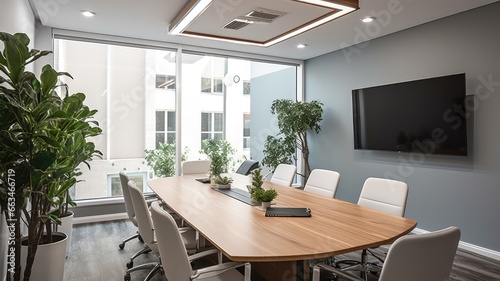 Inspiring office interior design Contemporary style Meeting Room featuring Large conference table architecture. Generative AI AIG 31. © Summit Art Creations