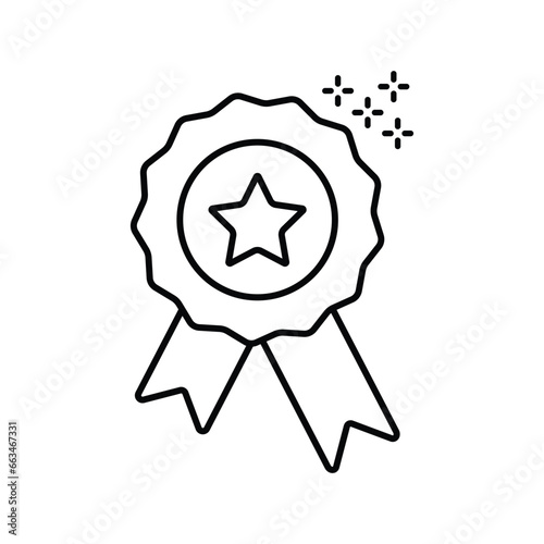 black thin line rosette icon with star. concept of challenge achive and success sign and high class product. flat stroke trend modern medal logotype graphic art design isolated on white background