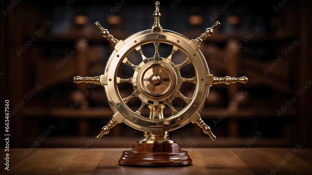 Obraz premium Steer to Success - Blank Ship Wheel as a Maritime Control Symbol on Yacht or Vessel
