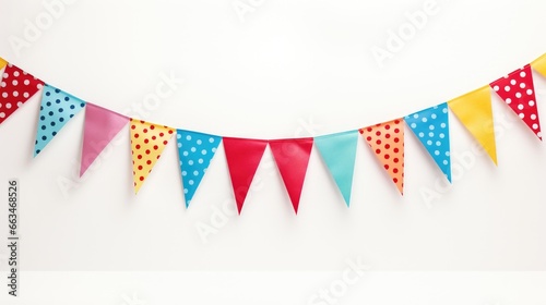 Birthday Bash Adornments - Colorful Bunting Flags as Celebration Decor on White Background