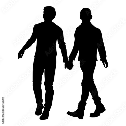 Gay couple holding hands silhouette. Vector illustration