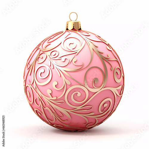 Pink Christmas Ball Realistic 3D Style. Colorful clipart for holiday projects. Isolated on white background.