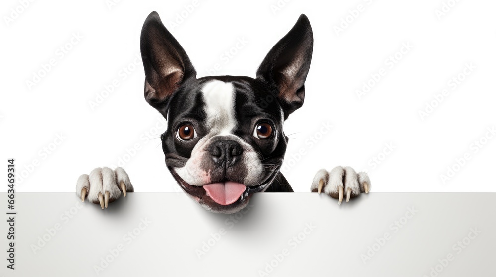 Smiling Canine Ambassador - Boston Terrier Dog with a Happy Expression, Promoting Pet Health and Welfare