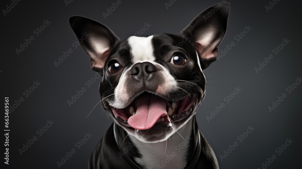 Smiling Canine Ambassador - Boston Terrier Dog with a Happy Expression, Promoting Pet Health and Welfare Smiling Canine Ambassador - Boston Terrier Dog with a Happy Expression, Promoting Pet Health and Welfare