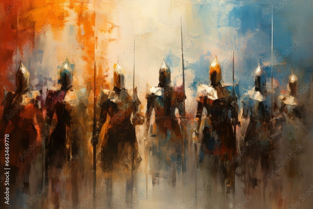 Noble knights clad in shining armor - Generative AI - obrazy, fototapety, plakaty 