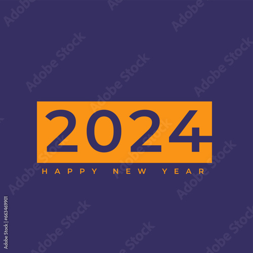 Simple and Clean Design Happy New Year 2024. With Colorful Numbers Bright Certor Premium Background for Banners, Posters or Calendar. Orange over Purple combination Vector Illustration 