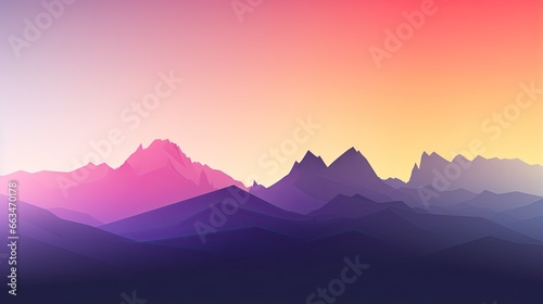  a mountain range with a pink and blue sky in the background. generative ai