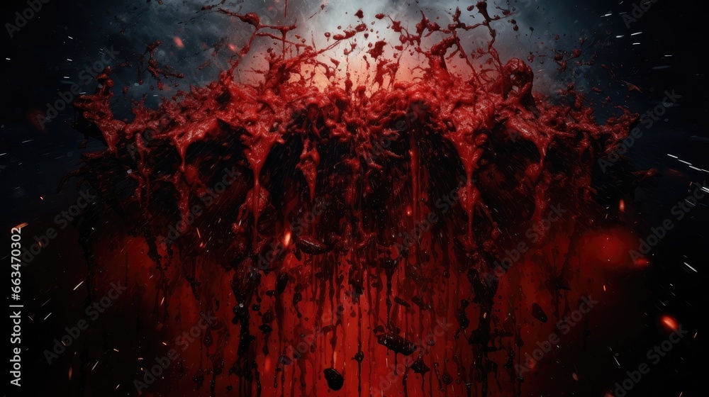 Gory Horror Scene - Blood Liquid Dripping as a Frightening Symbol of Violence and Terror - obrazy, fototapety, plakaty 