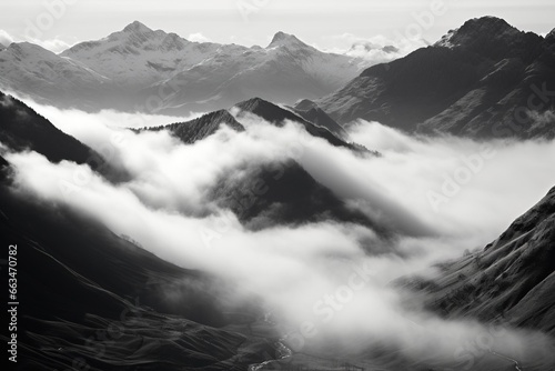 Cloud inversion filling a valley, with mountain peaks poking through