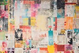 Fading monochrome newsprint overlaid on colorful Bohemian-patterned wallpaper