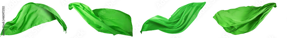 Collection of realistic waving cloth, flag or abstract design, isolated on a transparent background. PNG cutout or clipping path.