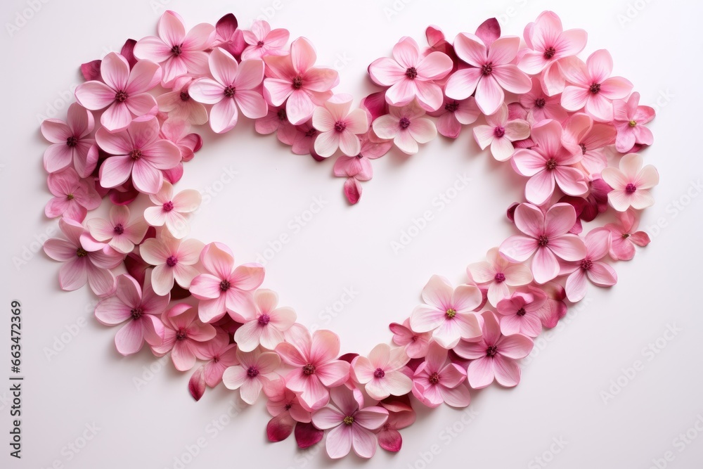 A heart-shaped arrangement of pink flowers