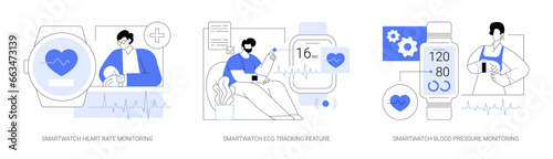 Smartwatch healthcare features isolated cartoon vector illustrations se