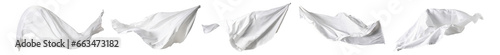 Collection of white  silk cloths, flying, isolated on a transparent background. PNG cutout or clipping path.	