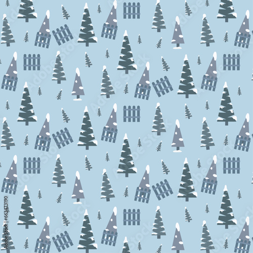 Background pattern seamless in Scandinavian style. Looped pattern with fir trees Christmas pattern.