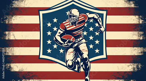  american football gridiron quarterback player throwing ball , american flag background