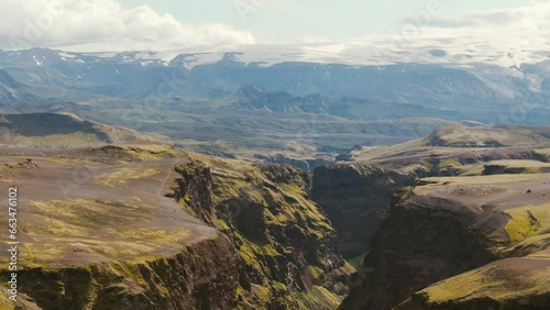 Aerial view of the Markarfljot river along the canyon in the south of Iceland. photo