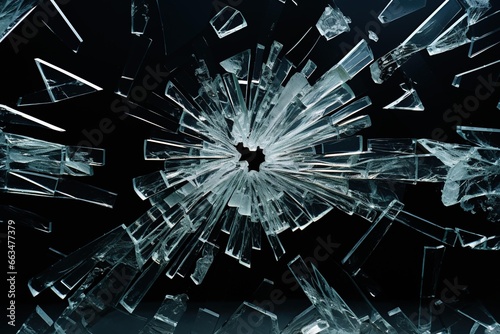 Shattered glass pieces arranged on a lightbox