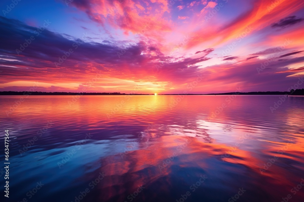 Sunset over water as a watercolor, with vivid orange, pink, and purple hues Sunset over water as a watercolor, with vivid orange, pink, and purple hues