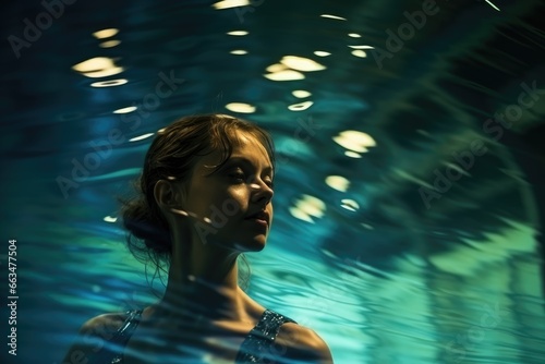 A woman standing in a pool of water