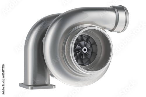 Car turbocharger, side view. 3D rendering isolated on transparent background