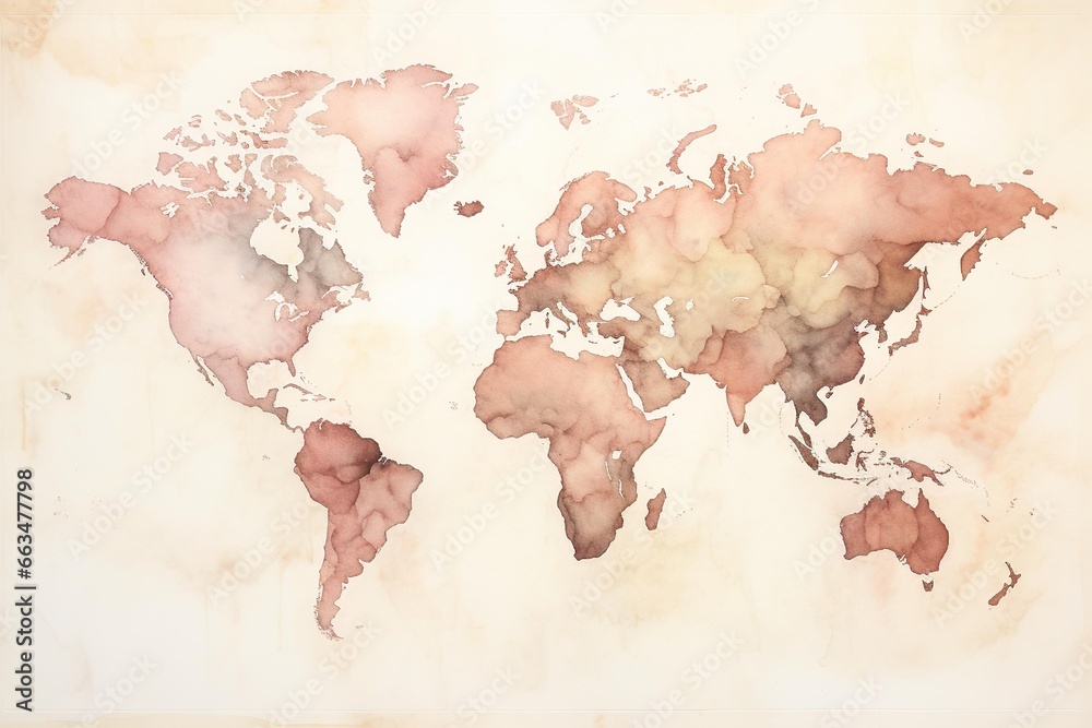 Fototapeta mapa świata akwarela odcienie ziemi