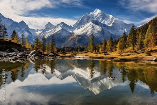 Alpine lake reflections capturing the surrounding mountain landscape
