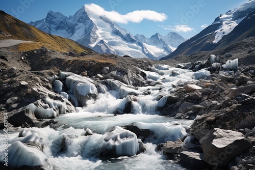 Fast-moving stream originating from a melting mountain glacier