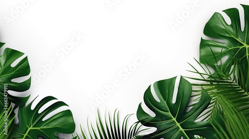 Green monstera leaves isolated white background