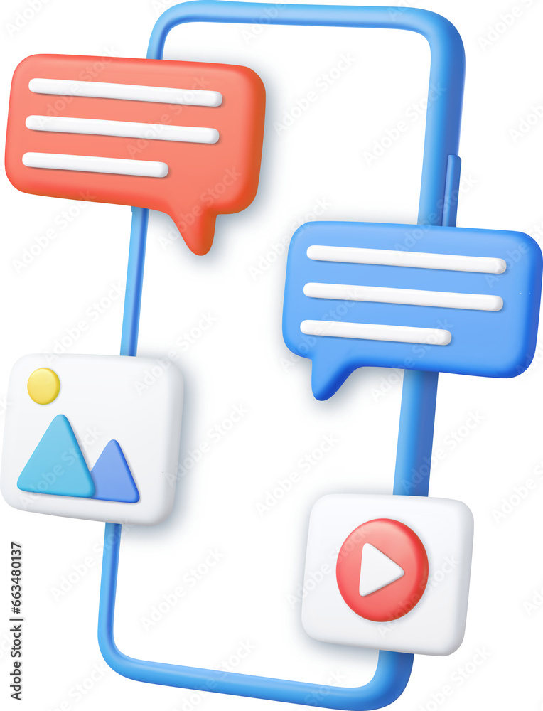 3D speech bubble icon with video and photo gallery 3D speech bubble icon with video and photo gallery