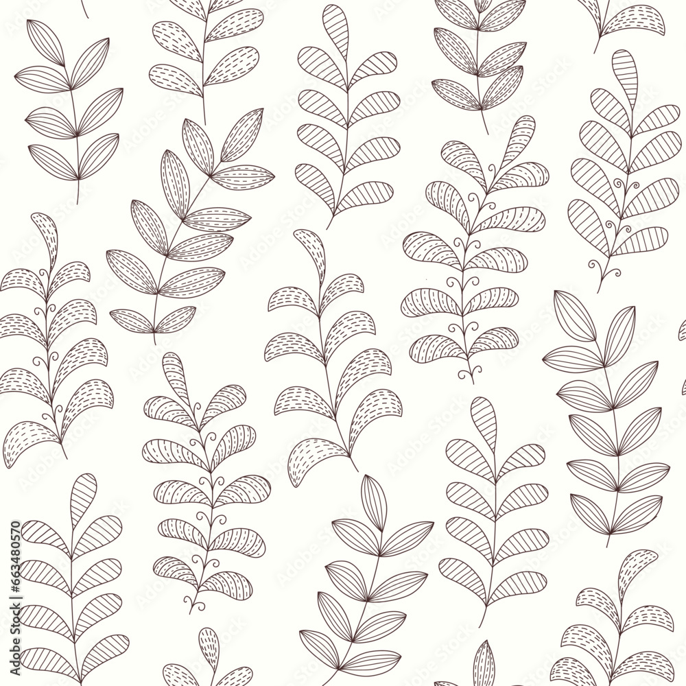 Seamless background with handmade drawing branch. Vector floral pattern.