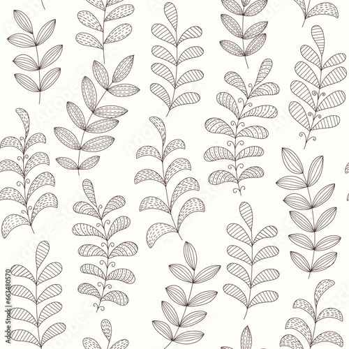 Seamless background with handmade drawing branch. Vector floral pattern.