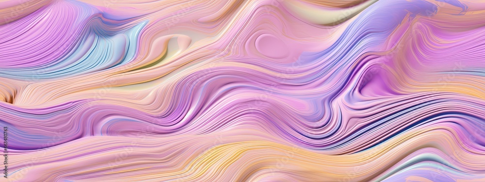 Fototapeta premium Seamless Soft pastel holographic windswept sandy beach ripples aerial view background texture. summer opalescent pale rainbow desert sand dunes repeat pattern design.