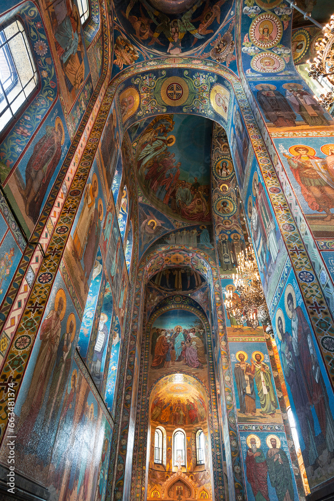 Interior of the Church of the Savior on blood in St. Petersburg. Russia